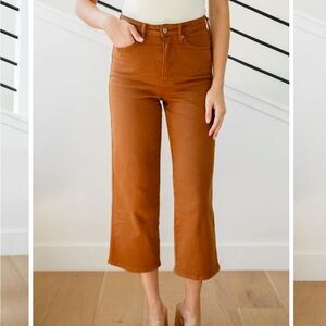 Judy Blue Rust Brown Cropped High-Rise Wide Leg Jeans